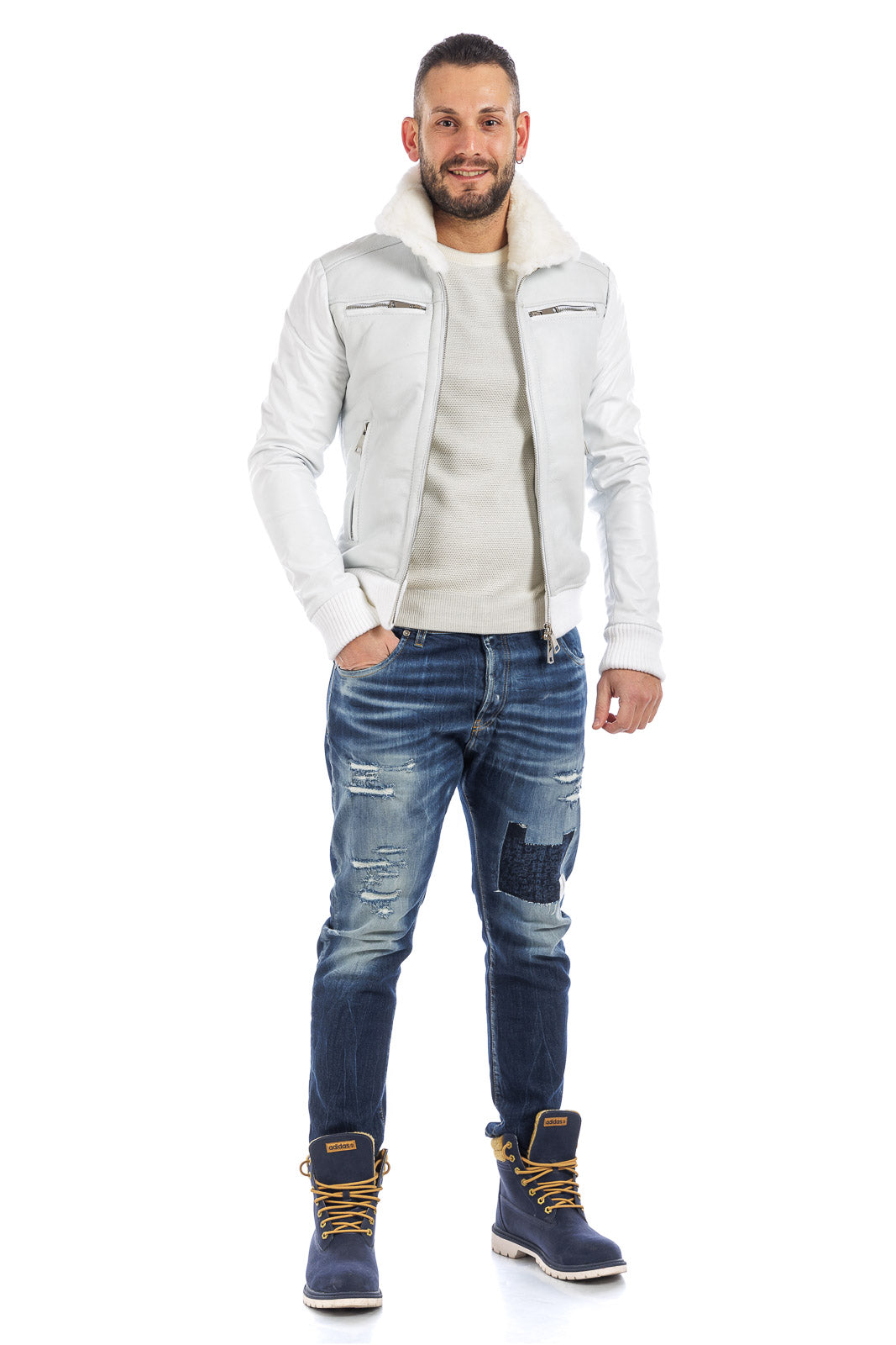 Bomber montone shearling uomo bianco pelo bianco
