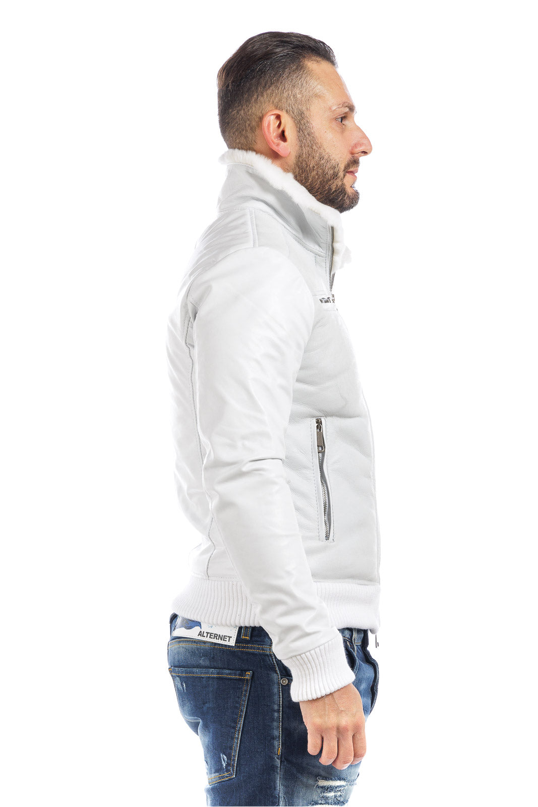 Bomber montone shearling uomo bianco pelo bianco