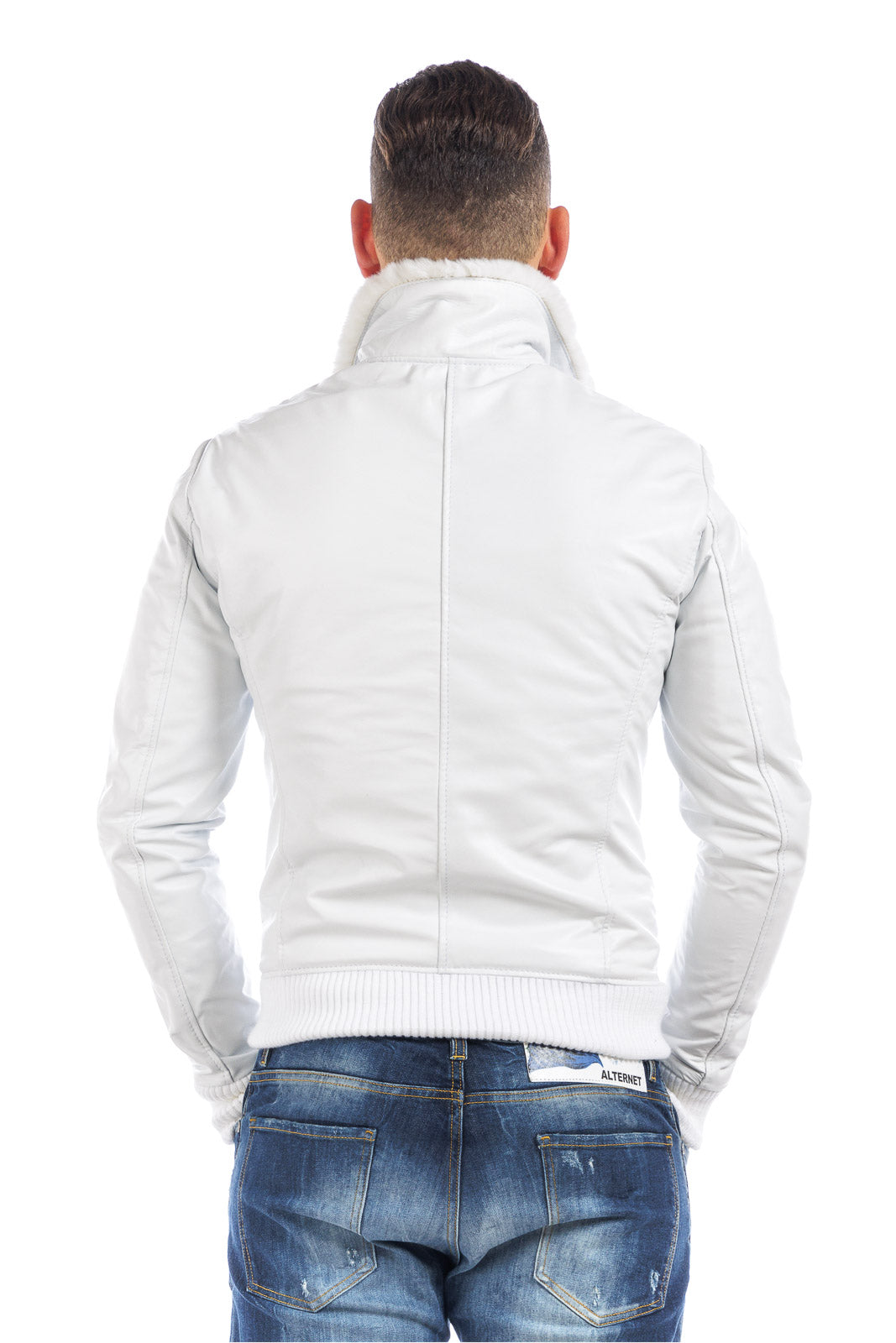 Bomber montone shearling uomo bianco pelo bianco