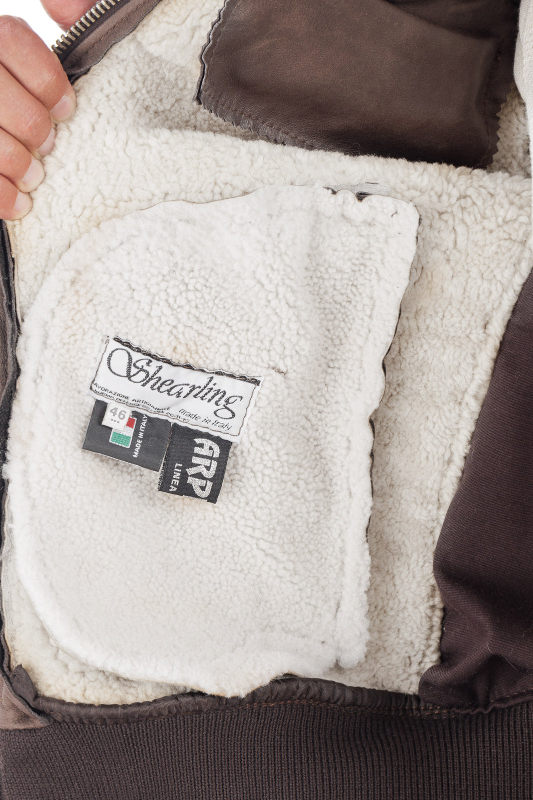 Bomber montone shearling uomo marrone pelo bianco