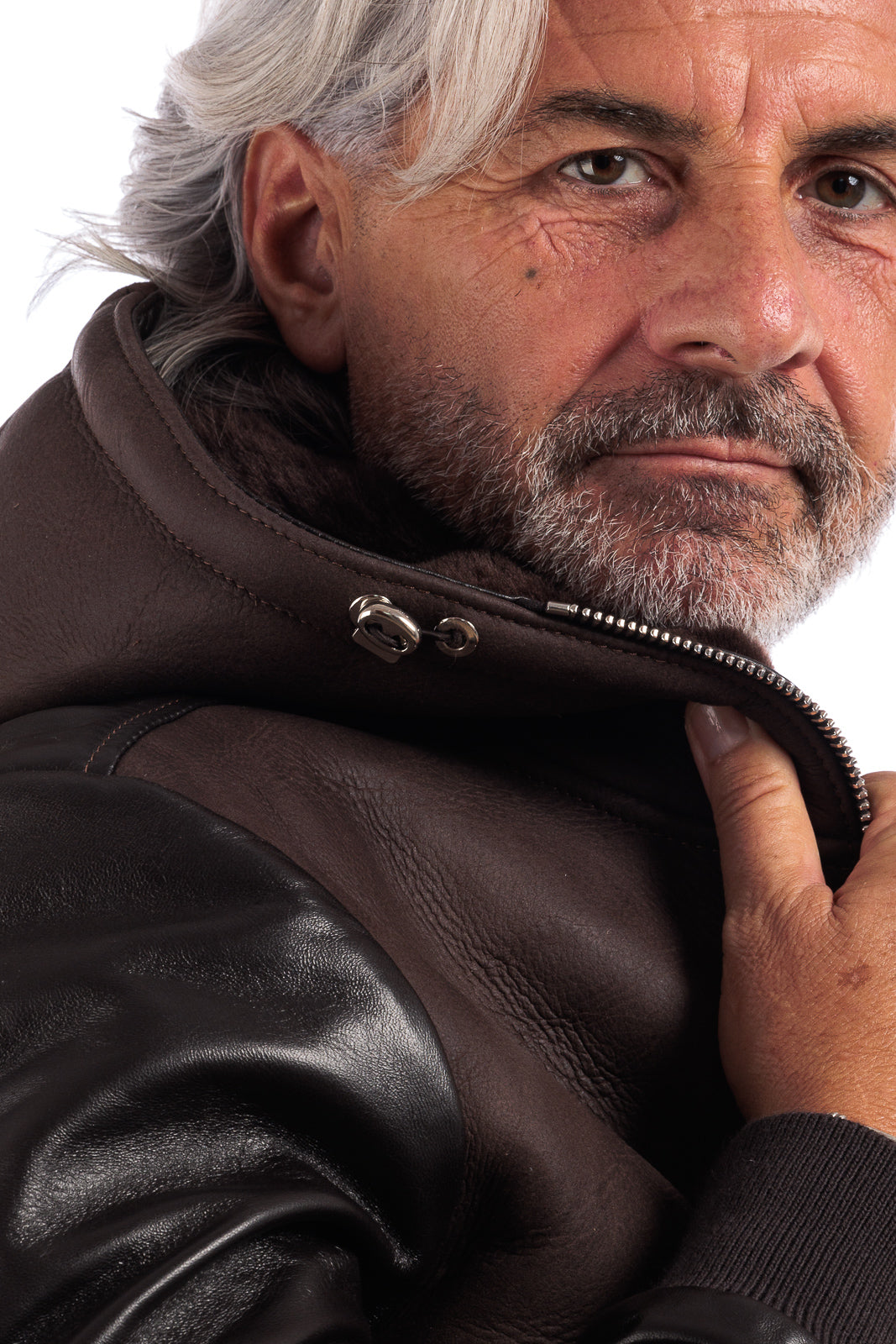 Bomber montone testa di moro pelo marrone uomo con zip