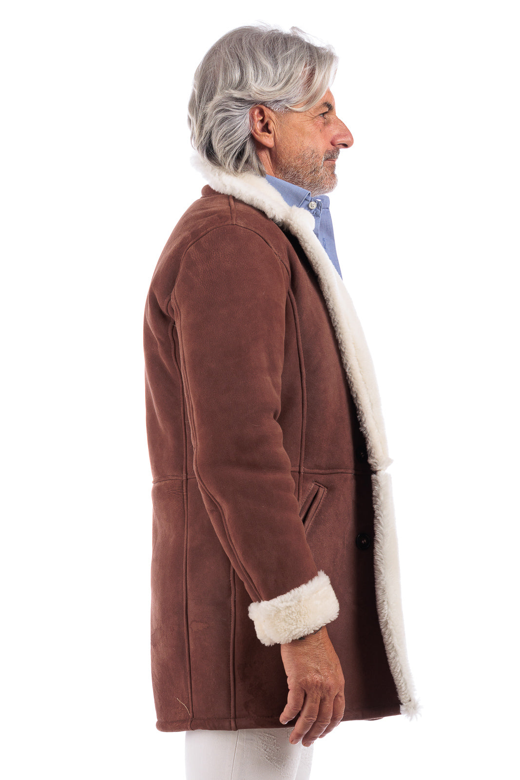 Cappottino doppio petto montone ruggine con pelo bianco