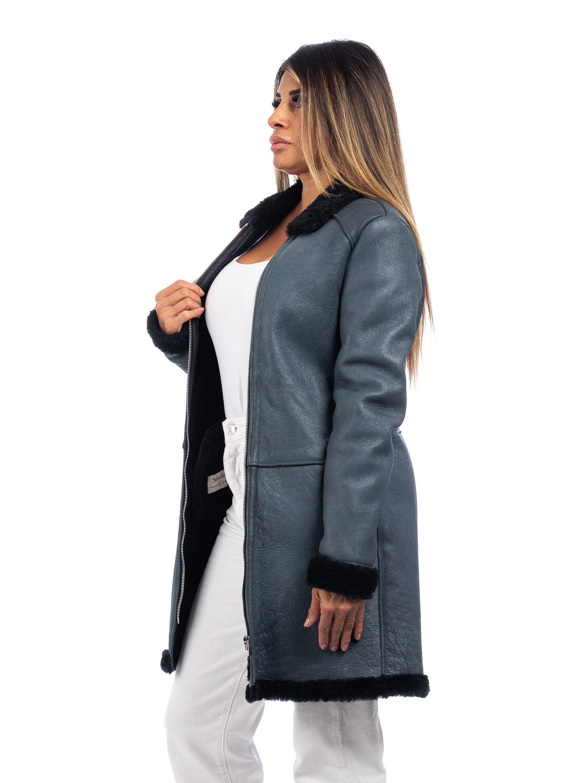 Cappottino montone grigio pelo nero linea OVER