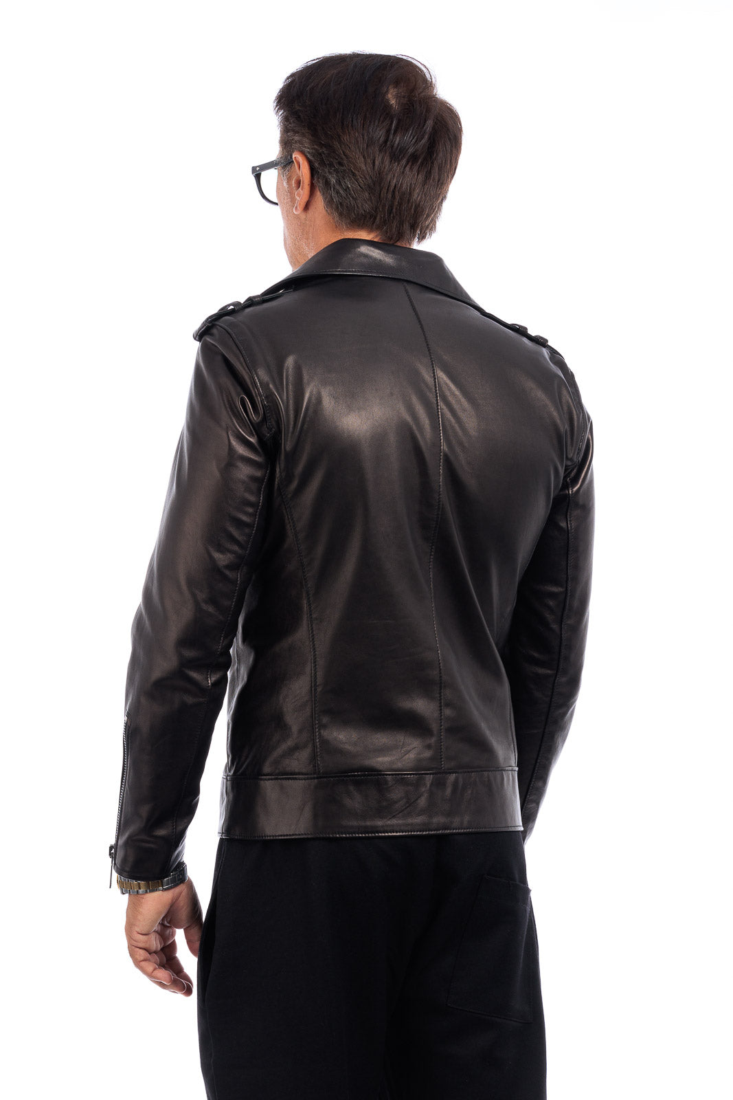 Chiodo in vera pelle uomo con zip nero