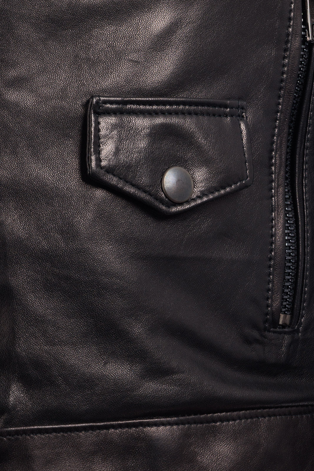 Chiodo in vera pelle uomo con zip nero