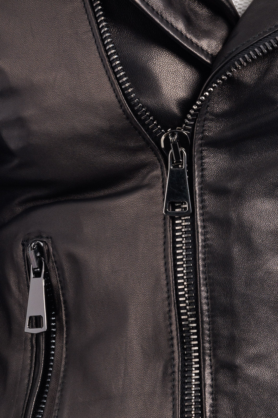 Chiodo in vera pelle uomo con zip nero