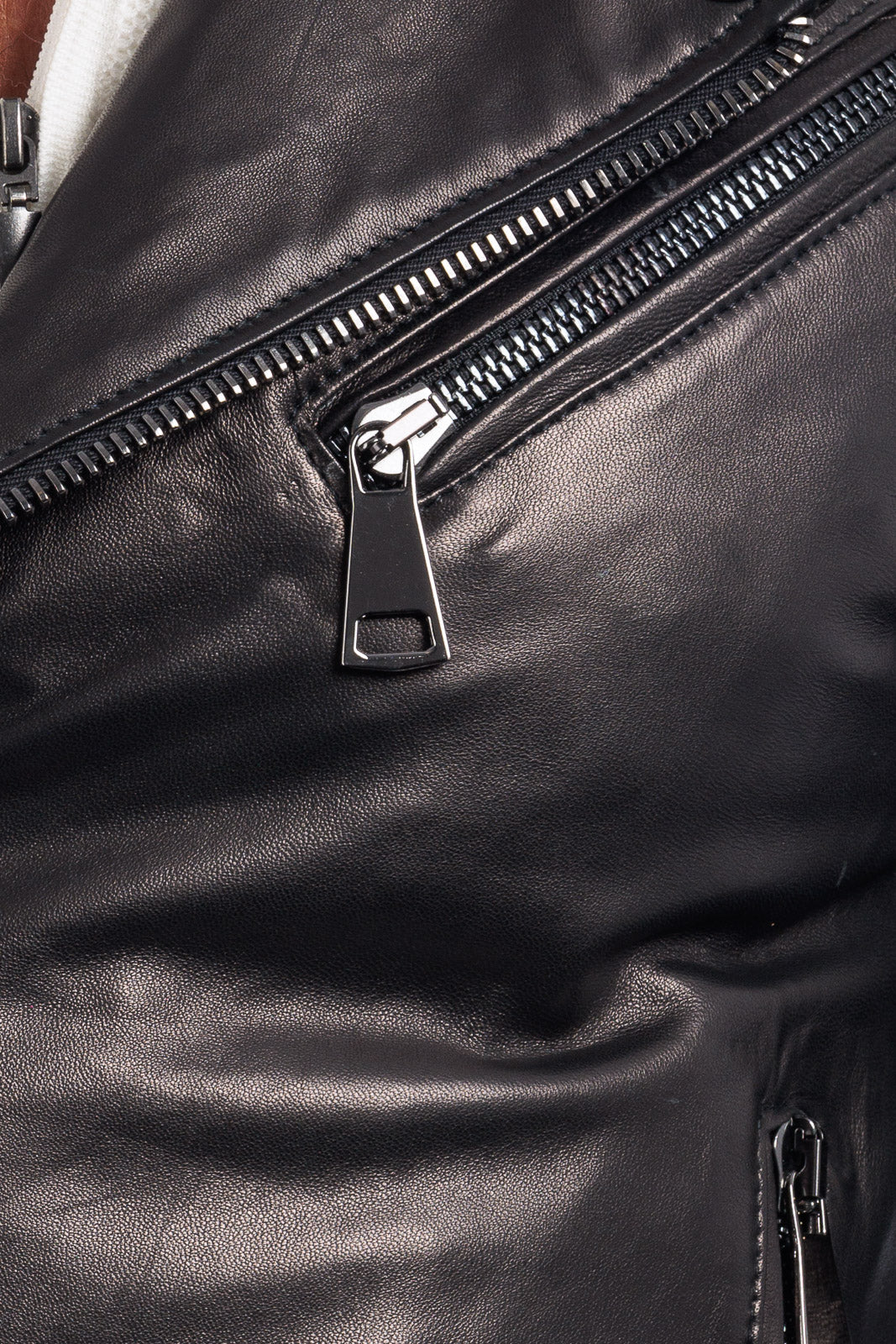 Chiodo in vera pelle uomo con zip nero
