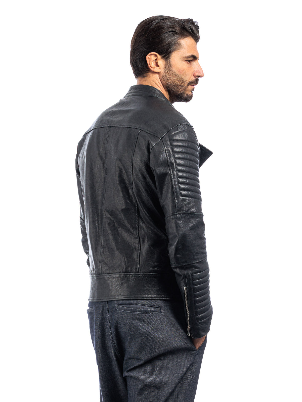 Chiodo in vera pelle uomo con zip nero - linea OVER