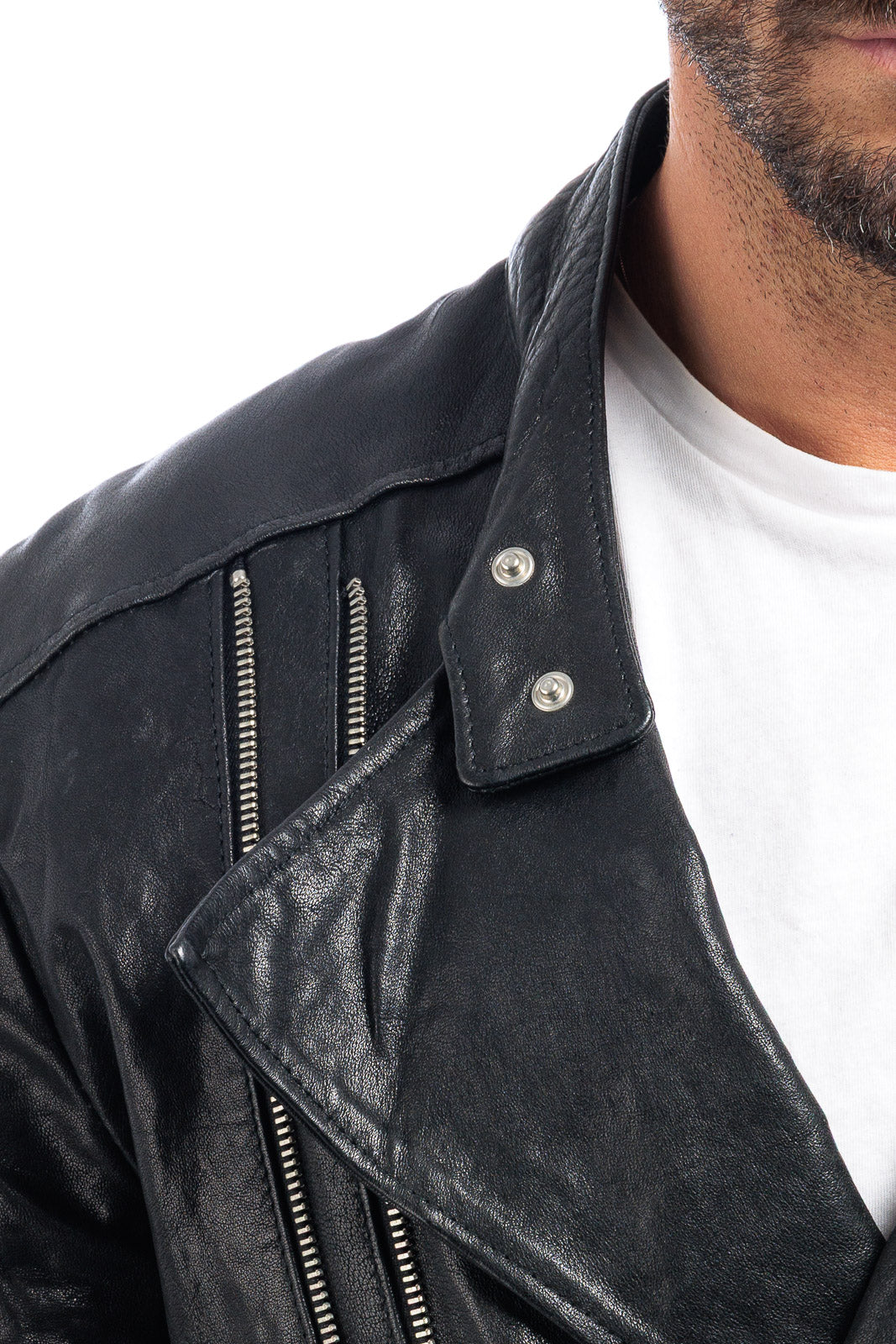 Chiodo in vera pelle uomo con zip nero - linea OVER