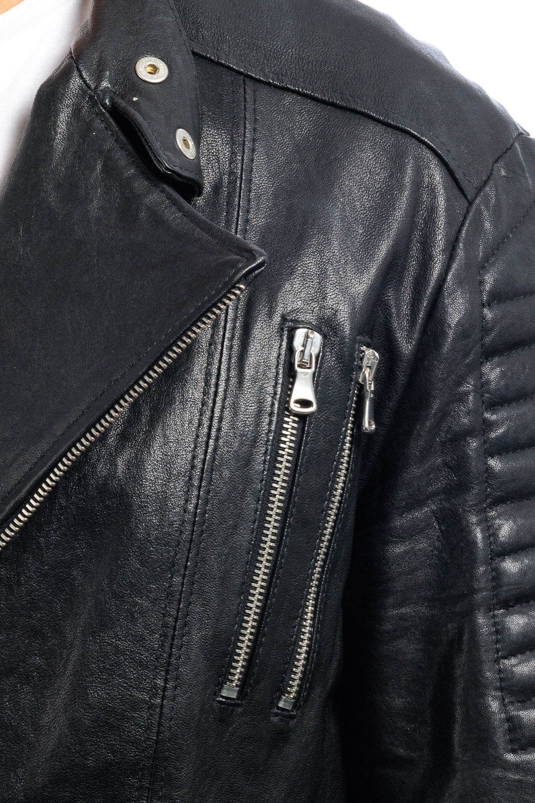 Chiodo in vera pelle uomo con zip nero - linea OVER