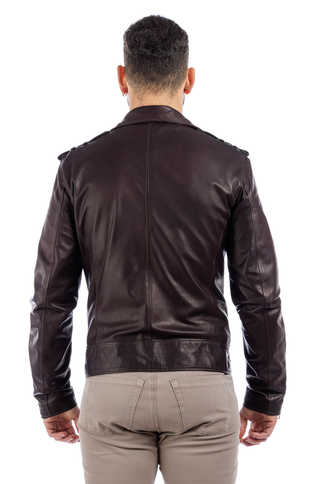 Chiodo in vera pelle uomo con zip testa di moro