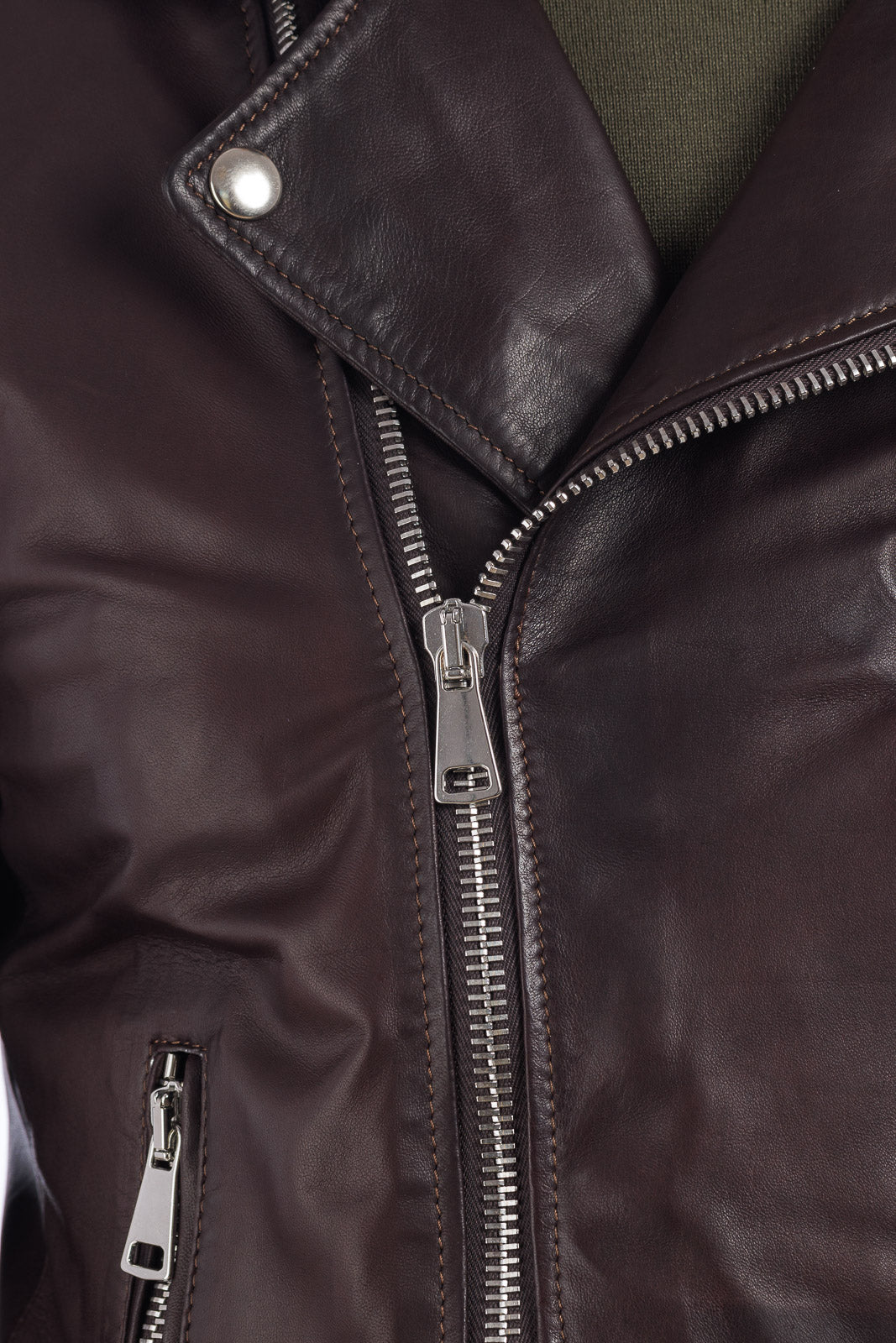 Chiodo in vera pelle uomo con zip testa di moro