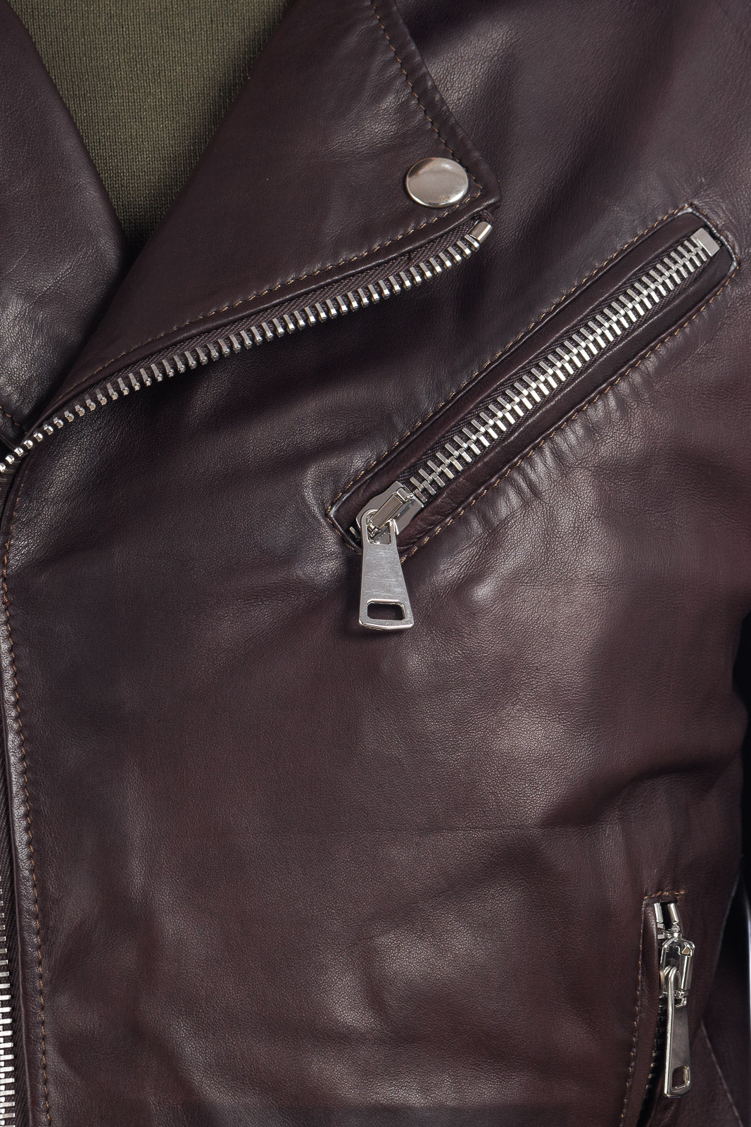 Chiodo in vera pelle uomo con zip testa di moro