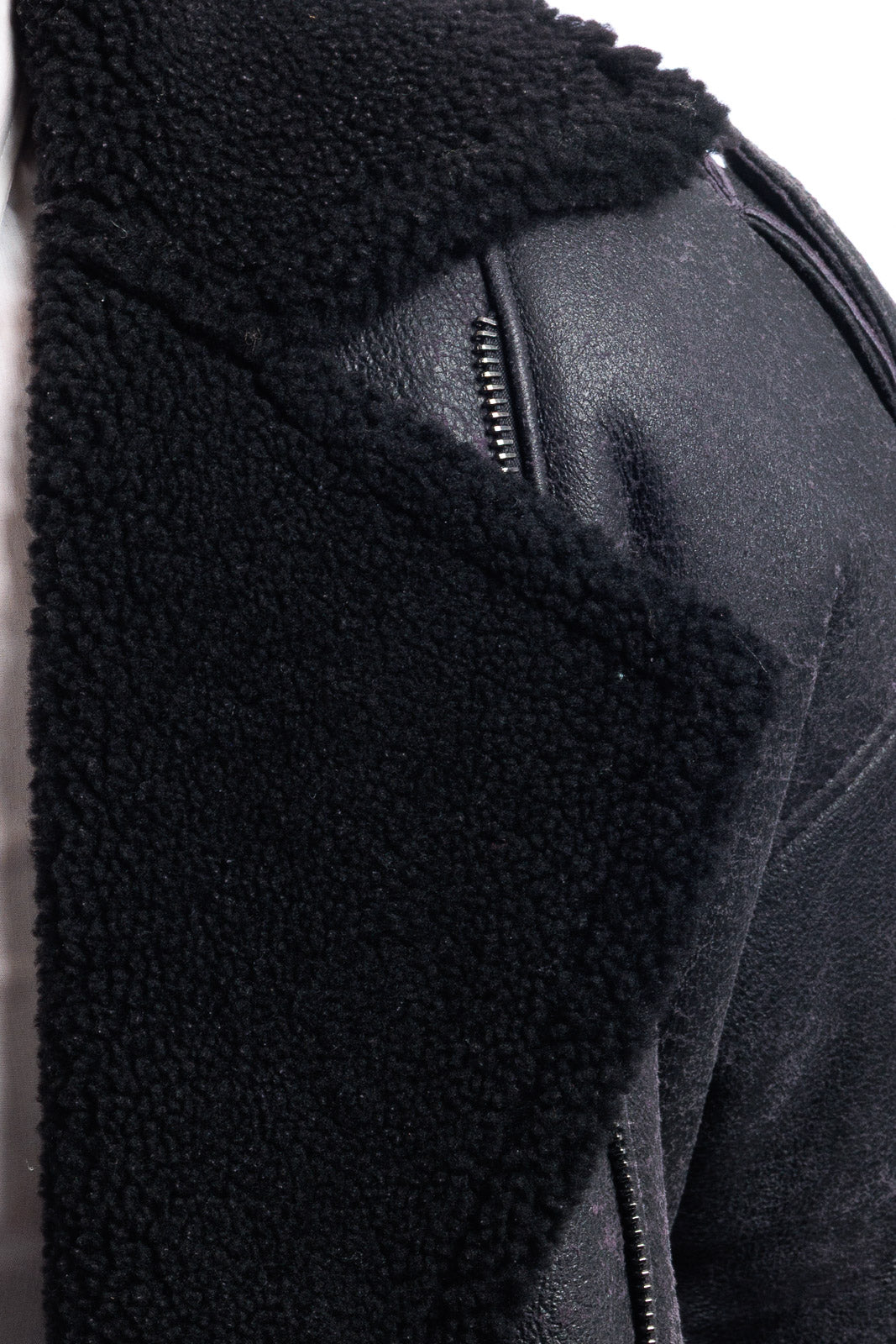 Chiodo lungo nero/viola interamente in montone merinos con zip - linea OVER
