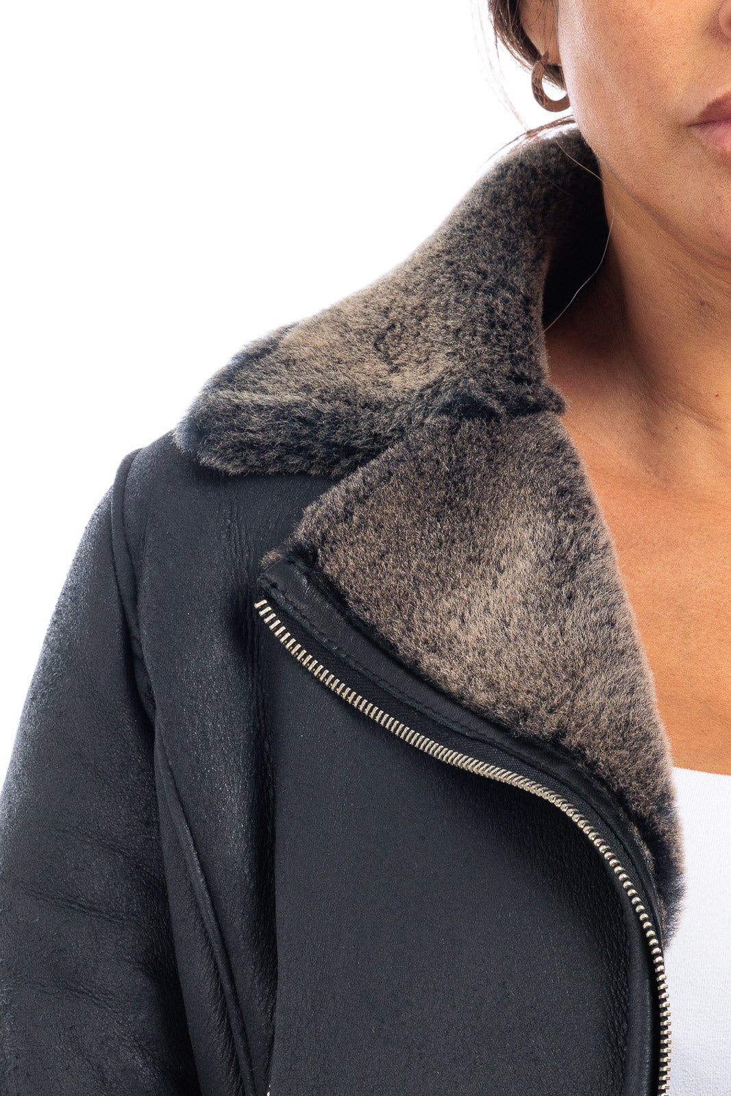 Chiodo montone nero pelo brisee linea OVER