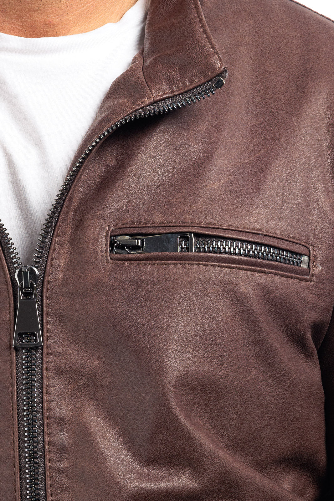 Giacca biker adv in pelle uomo marrone