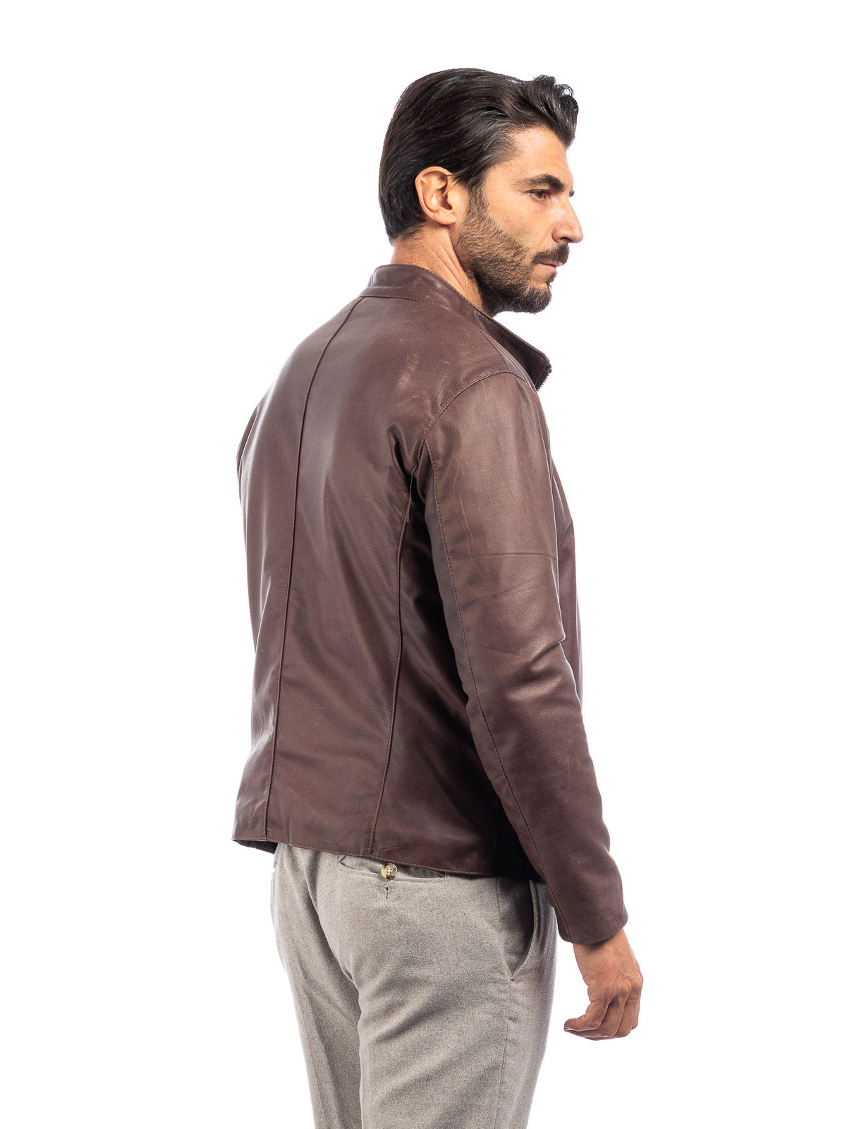 Giacca biker adv in pelle uomo marrone