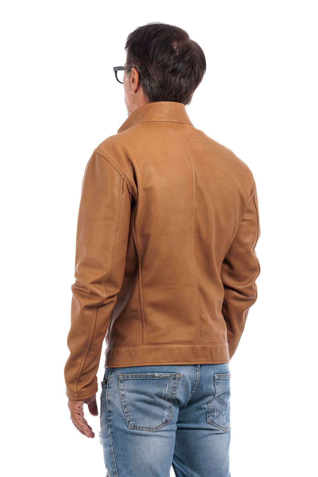 Giacca biker double face in pelle e camoscio uomo biscotto