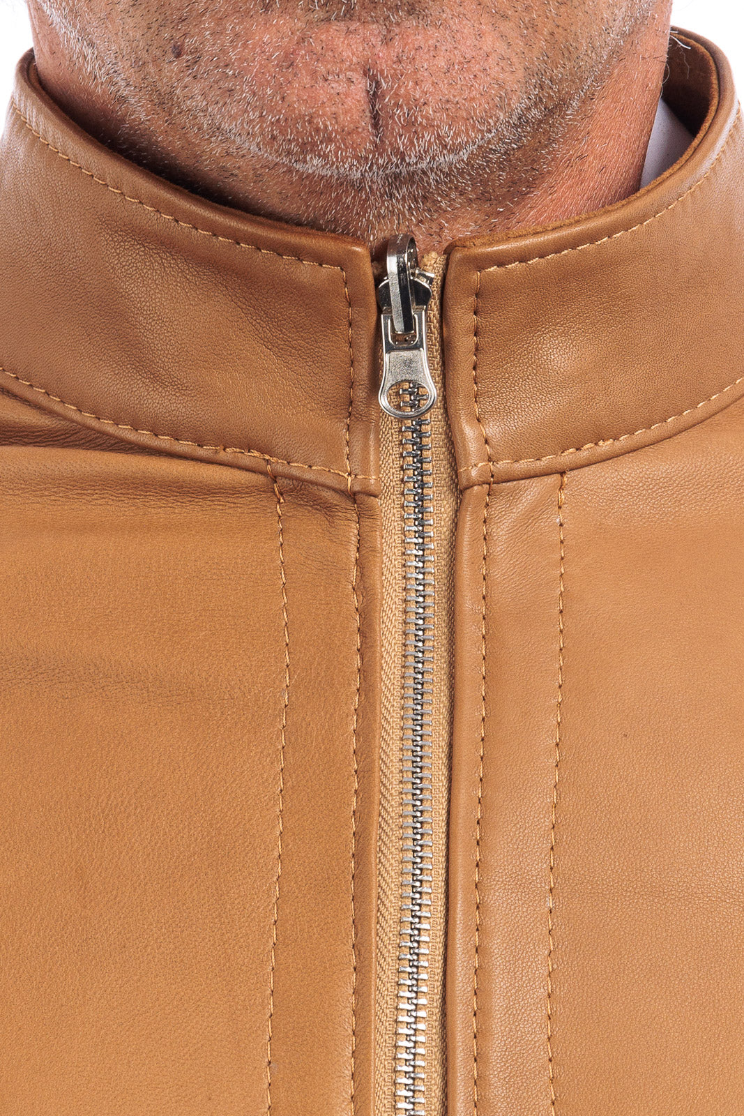 Giacca biker double face in pelle e camoscio uomo biscotto