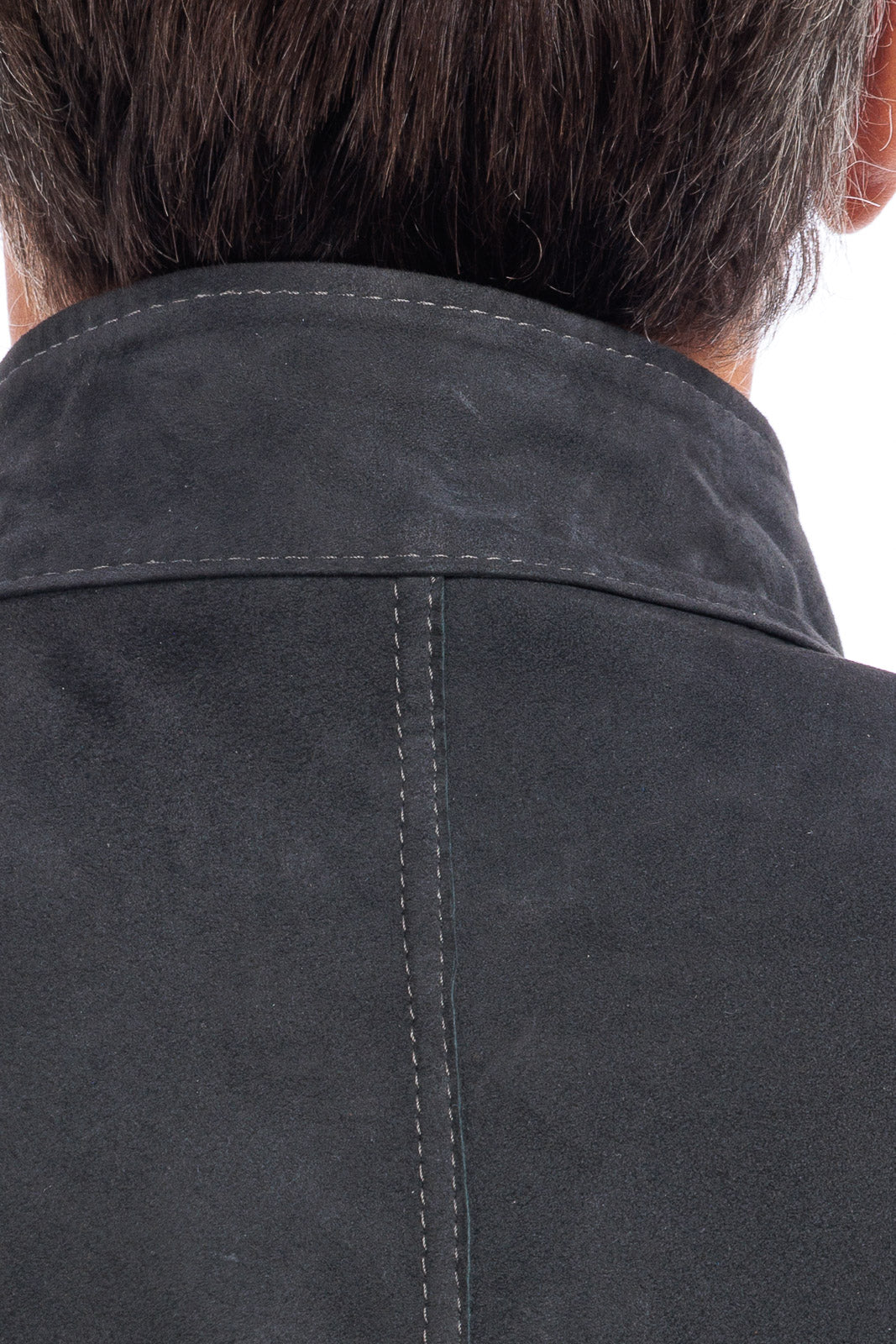 Giacca biker double face in pelle e camoscio uomo grigio
