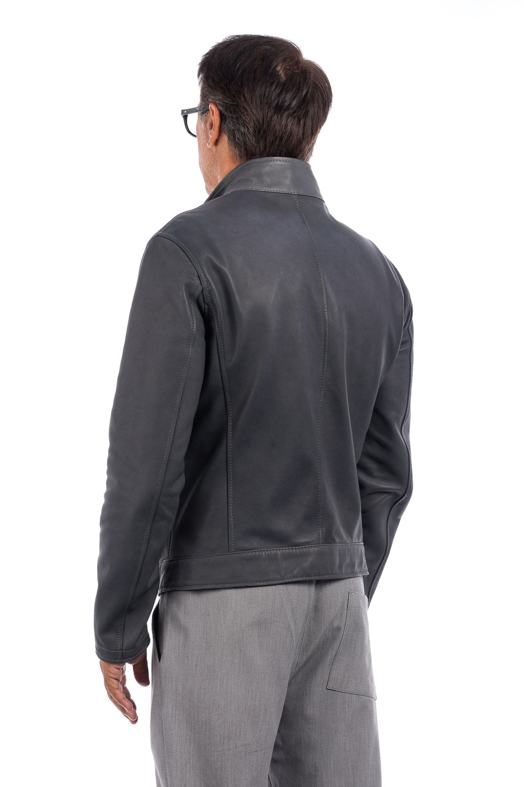 Giacca biker double face in pelle e camoscio uomo grigio