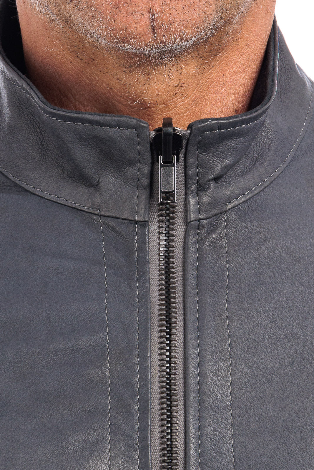Giacca biker double face in pelle e camoscio uomo grigio