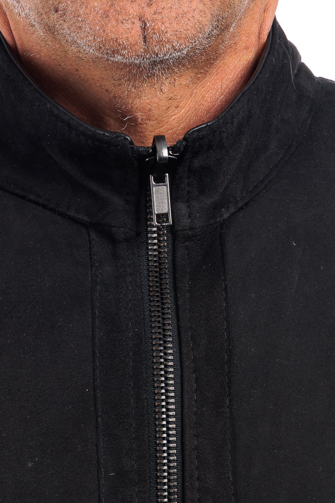 Giacca biker double face in pelle e camoscio uomo nero
