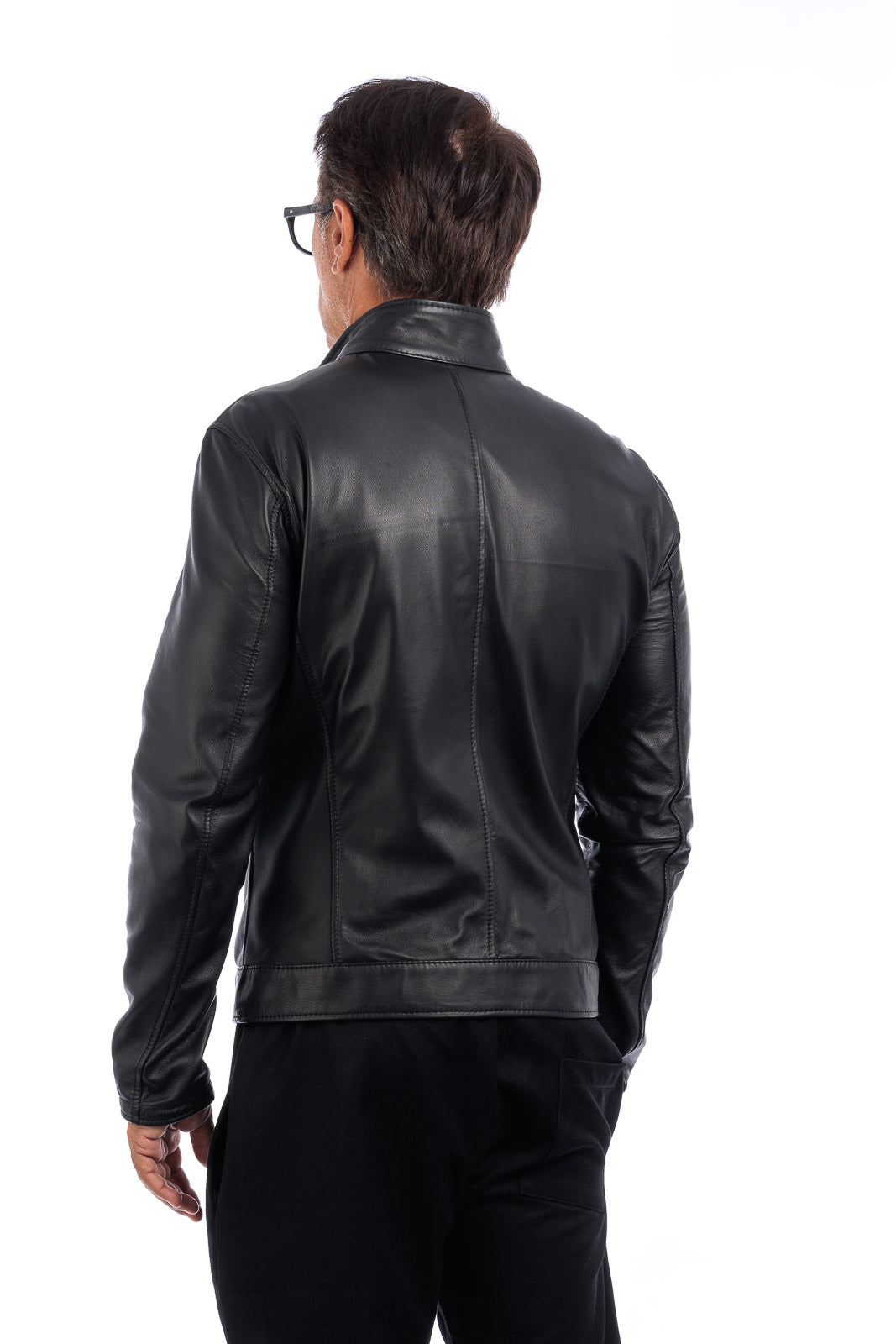 Giacca biker double face in pelle e camoscio uomo nero