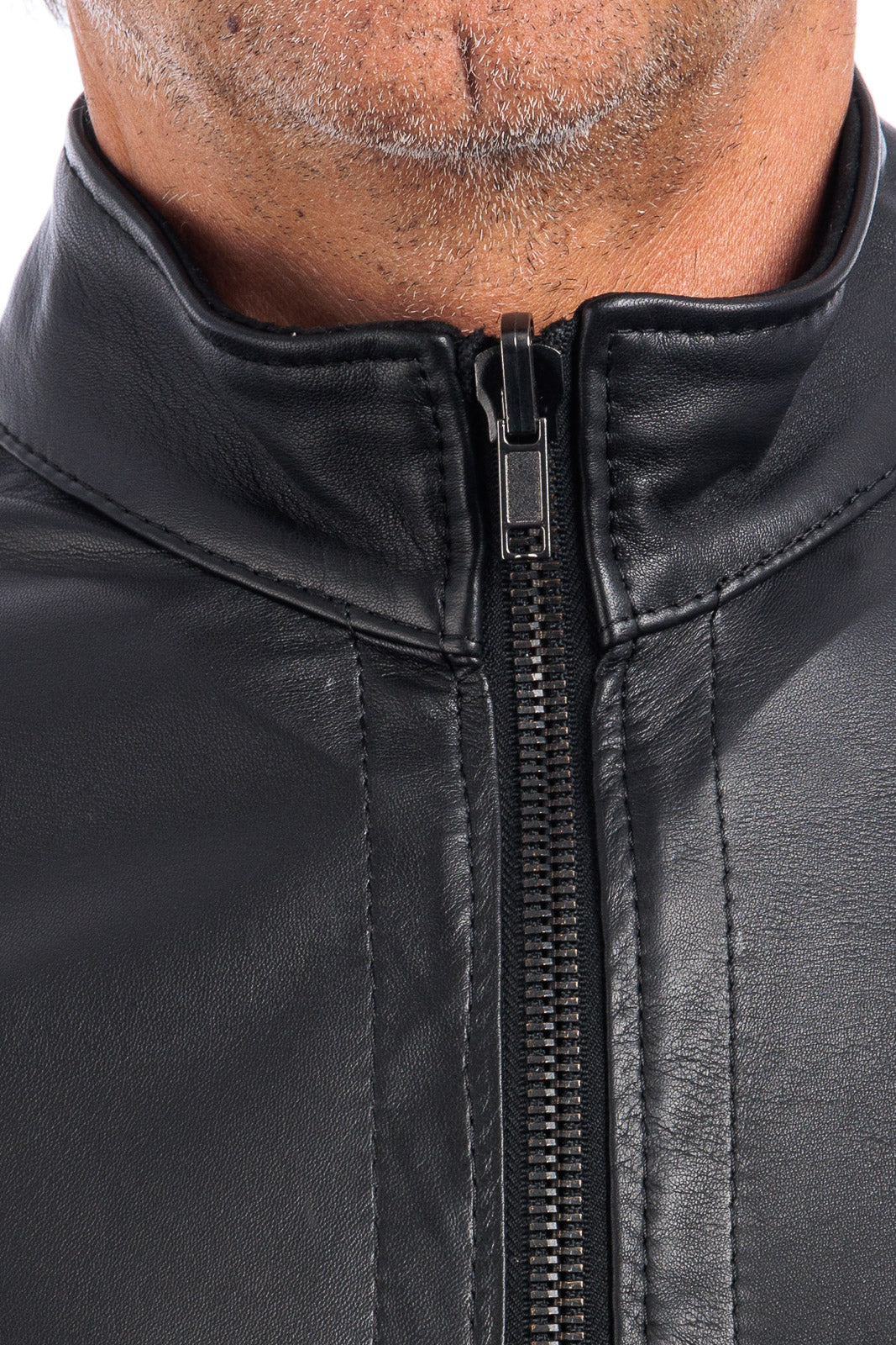 Giacca biker double face in pelle e camoscio uomo nero
