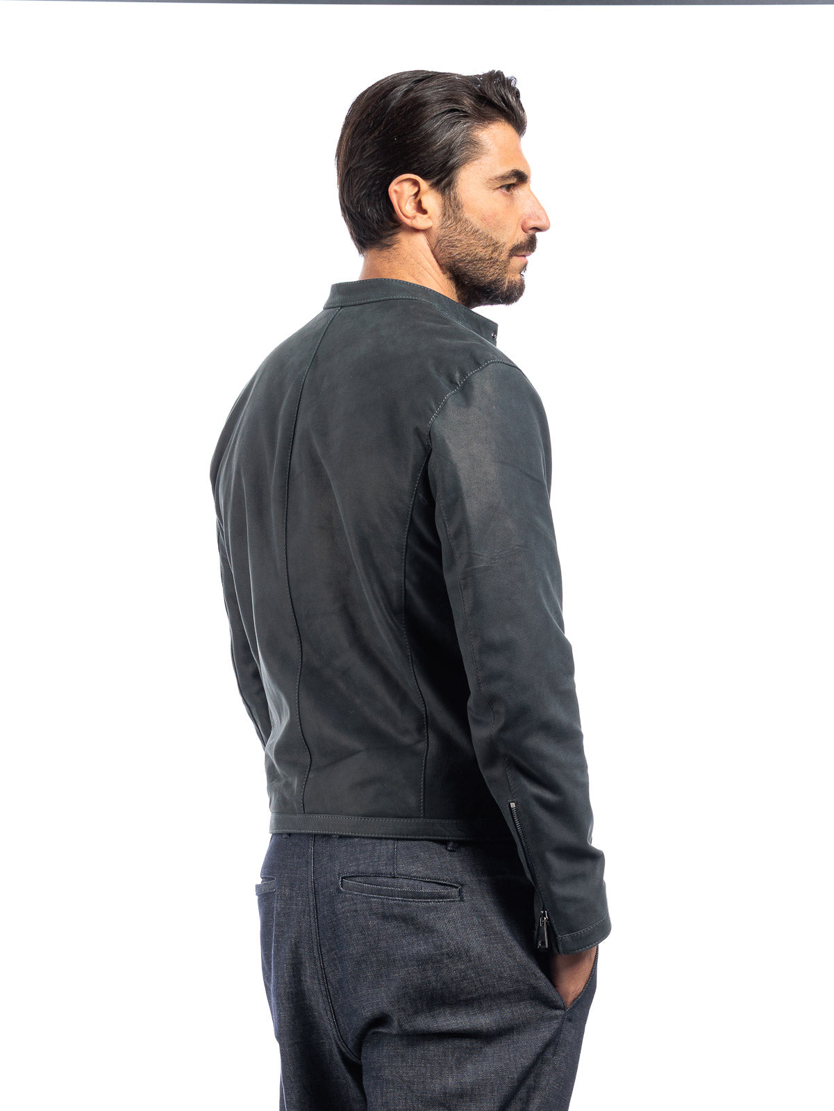 Giacca biker in pelle uomo grigio