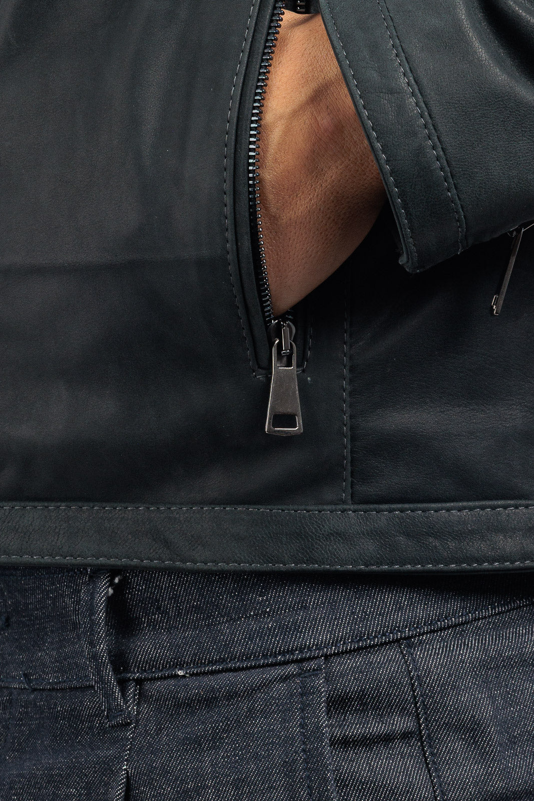 Giacca biker in pelle uomo grigio