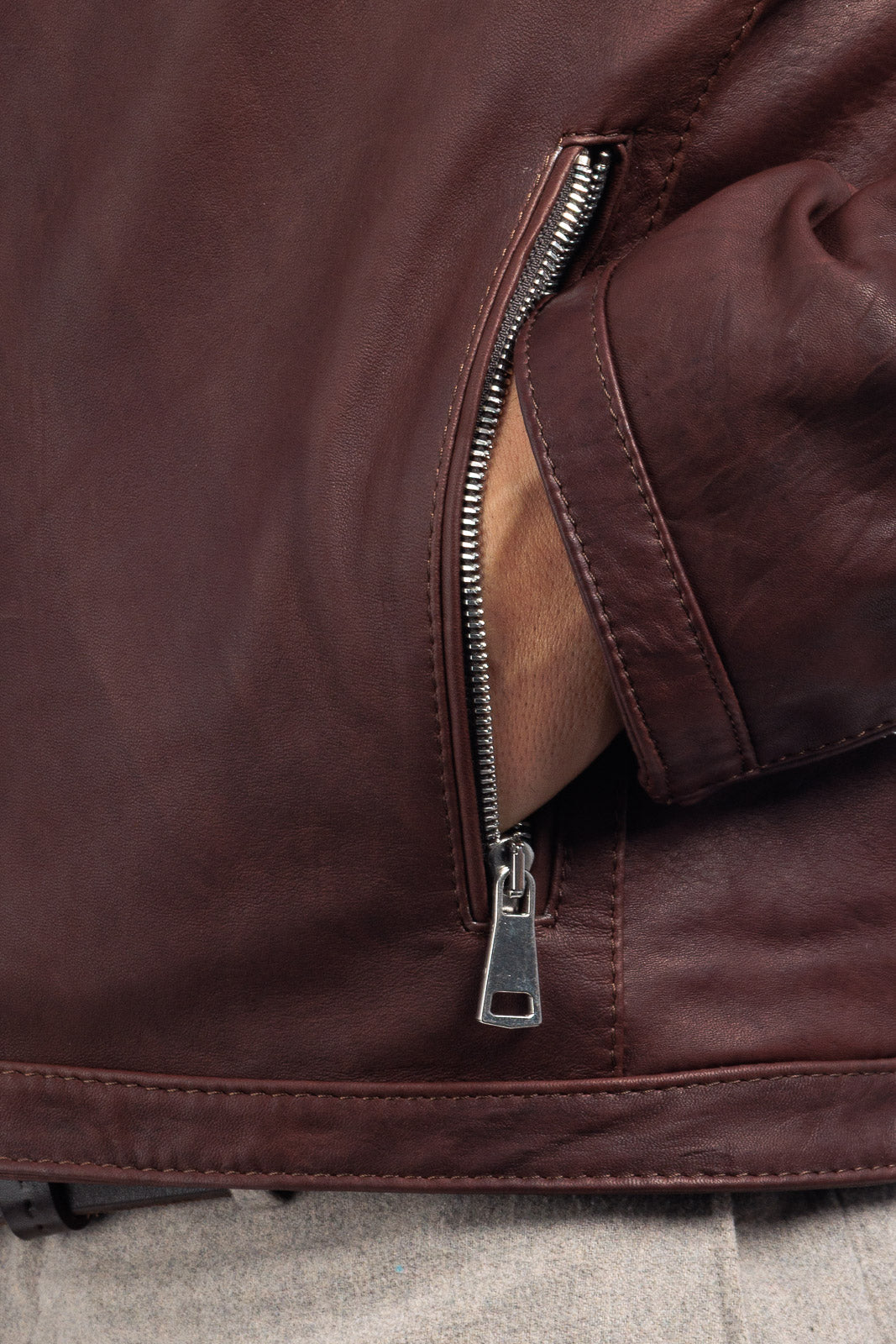 Giacca biker in pelle uomo marrone