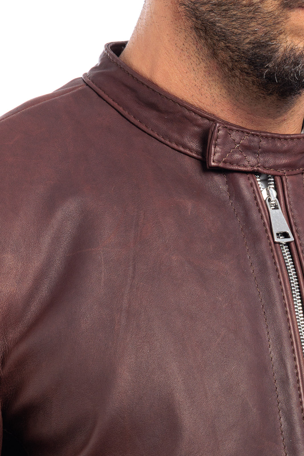 Giacca biker in pelle uomo marrone