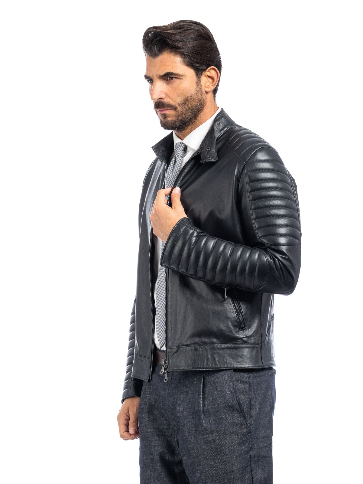 Giacca biker in pelle uomo nero - linea OVER
