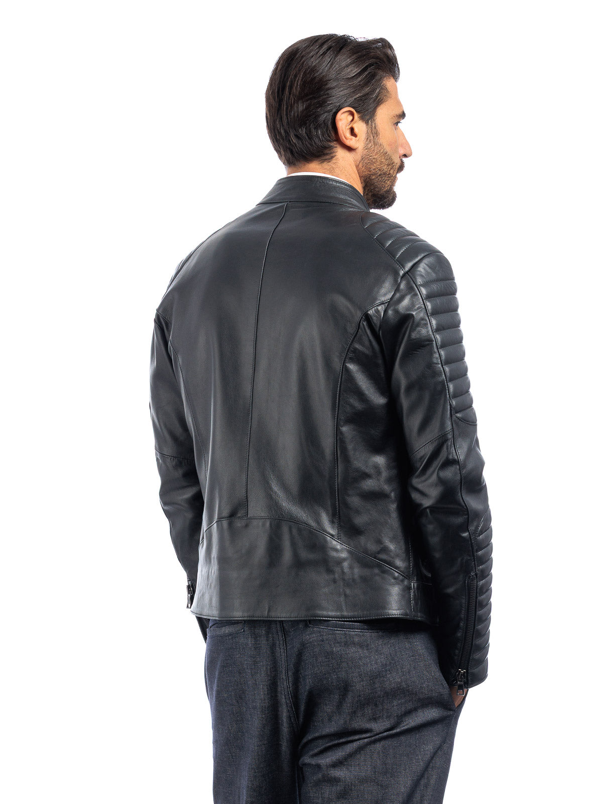 Giacca biker in pelle uomo nero - linea OVER
