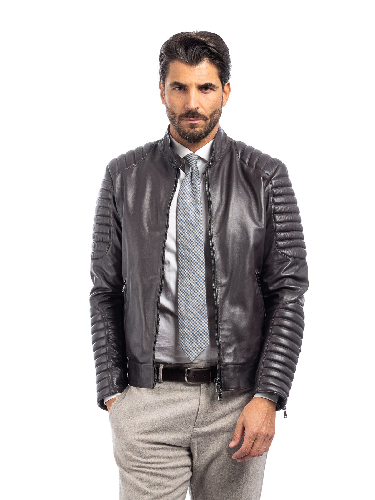 Giacca biker in pelle uomo testa di moro - linea OVER