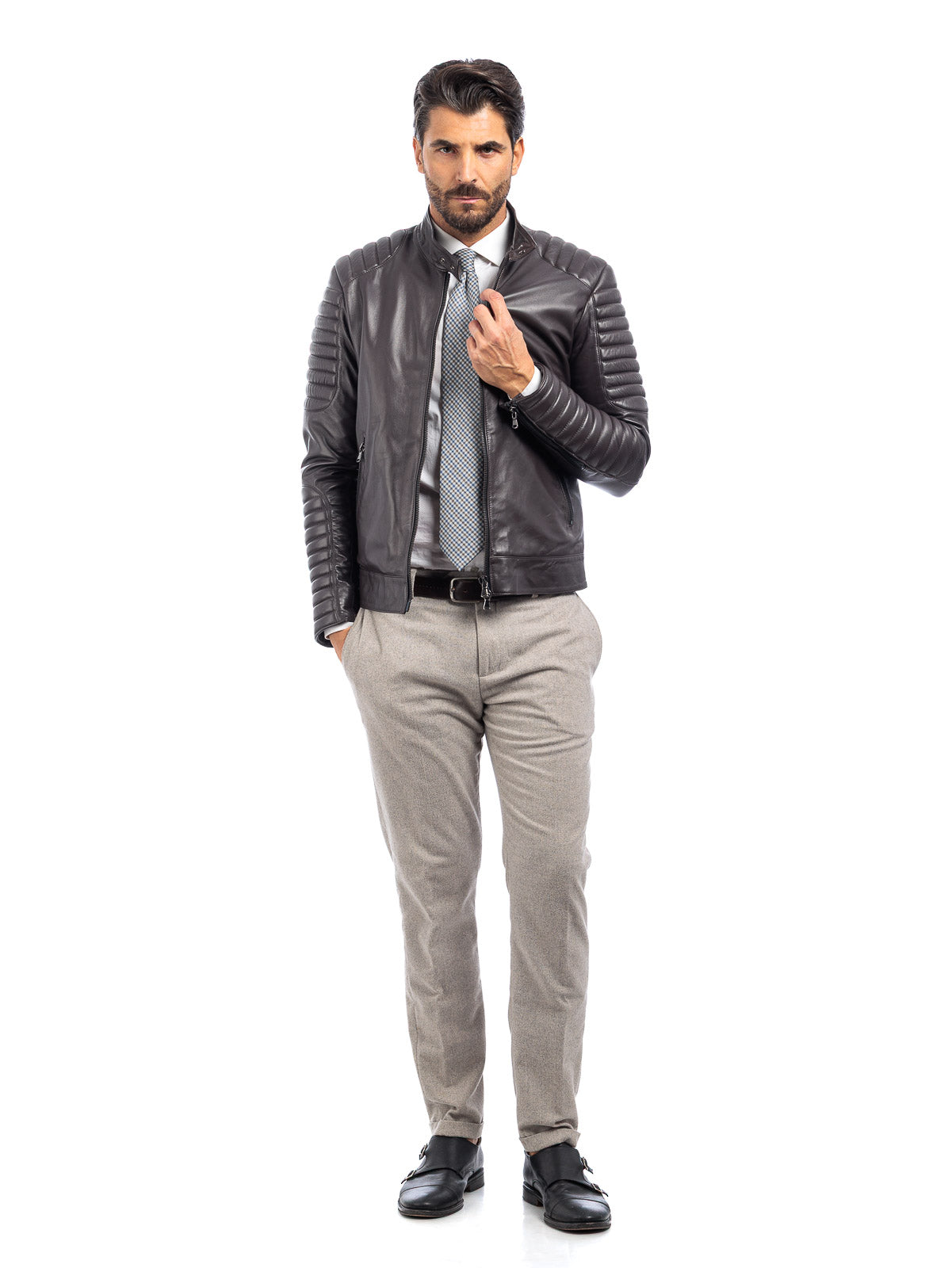 Giacca biker in pelle uomo testa di moro - linea OVER
