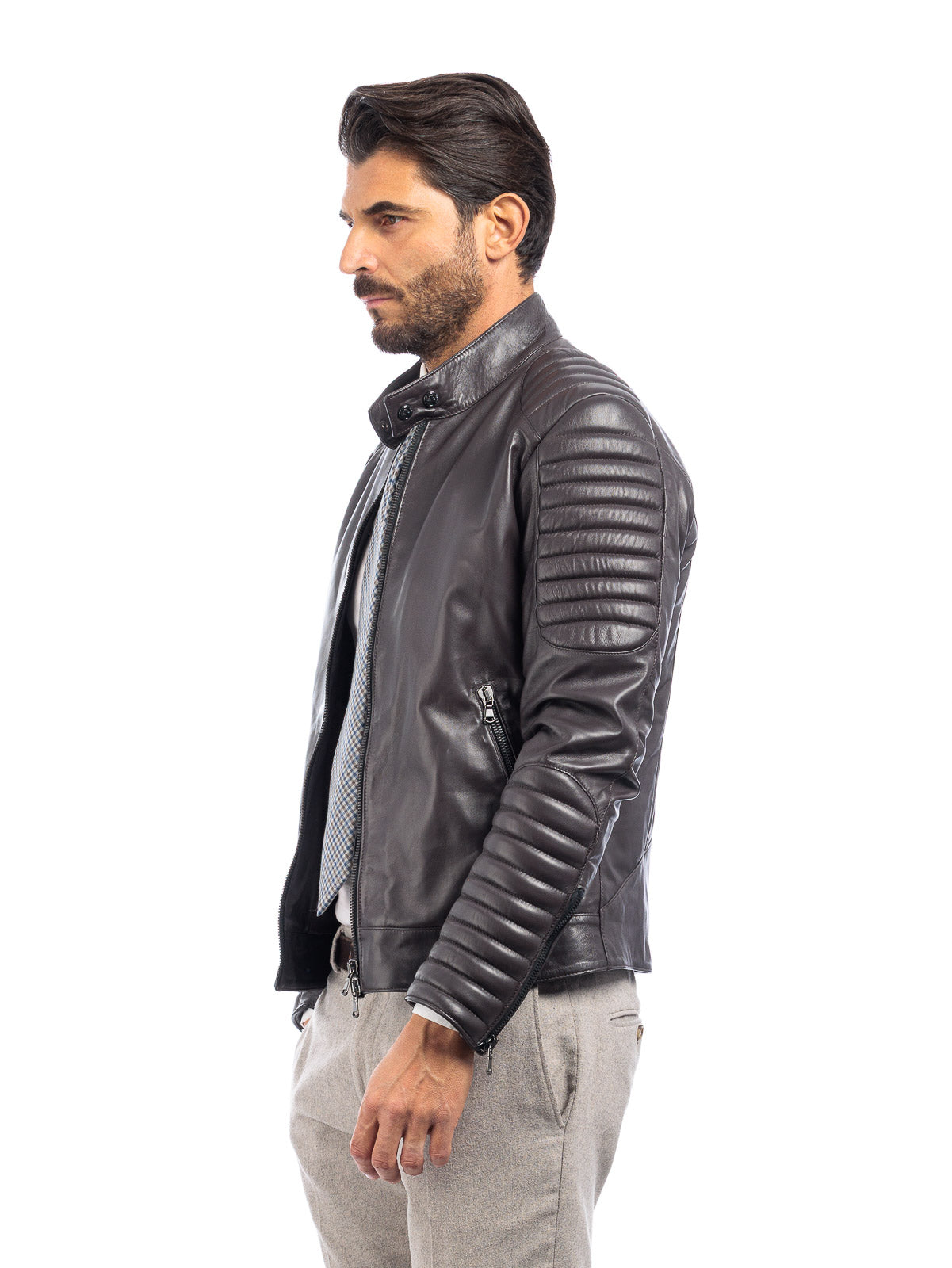 Giacca biker in pelle uomo testa di moro - linea OVER
