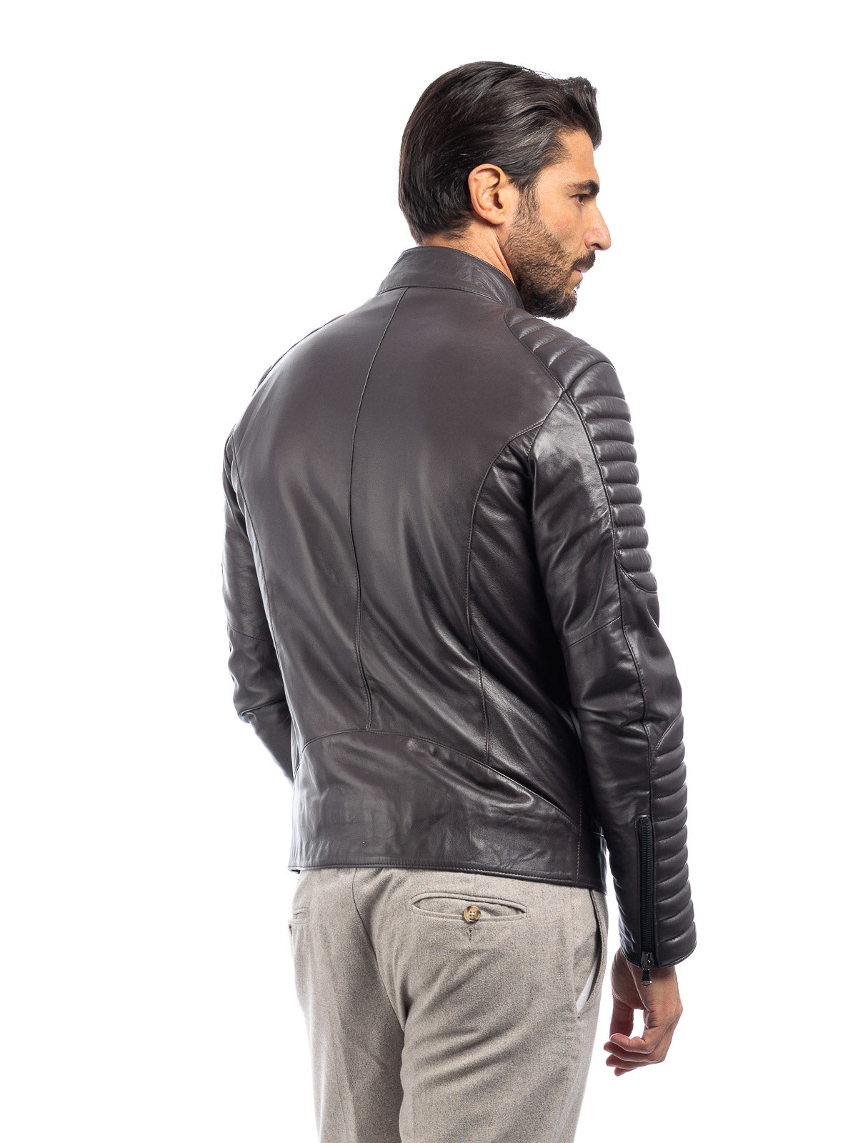 Giacca biker in pelle uomo testa di moro - linea OVER