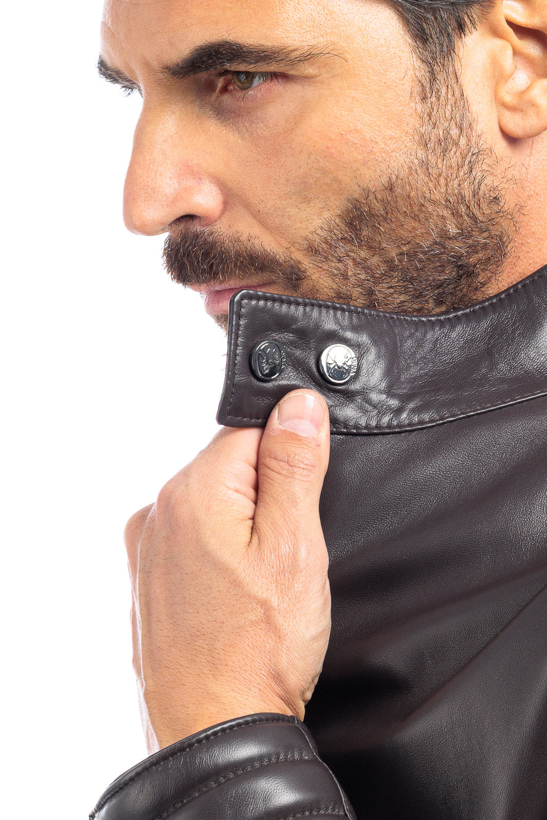Giacca biker in pelle uomo testa di moro - linea OVER