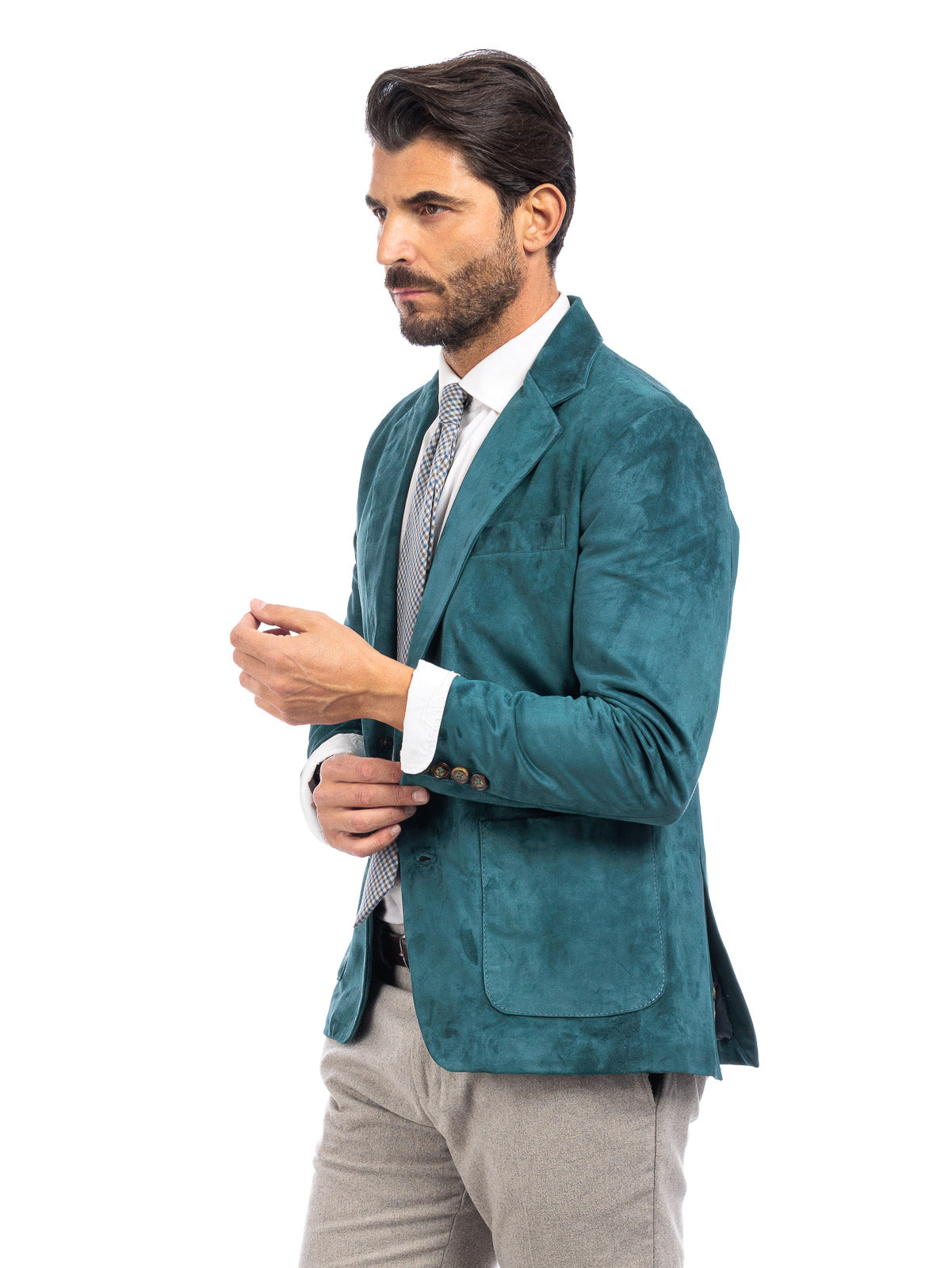 Giacca classica in camoscio uomo con spacchi laterali smeraldo