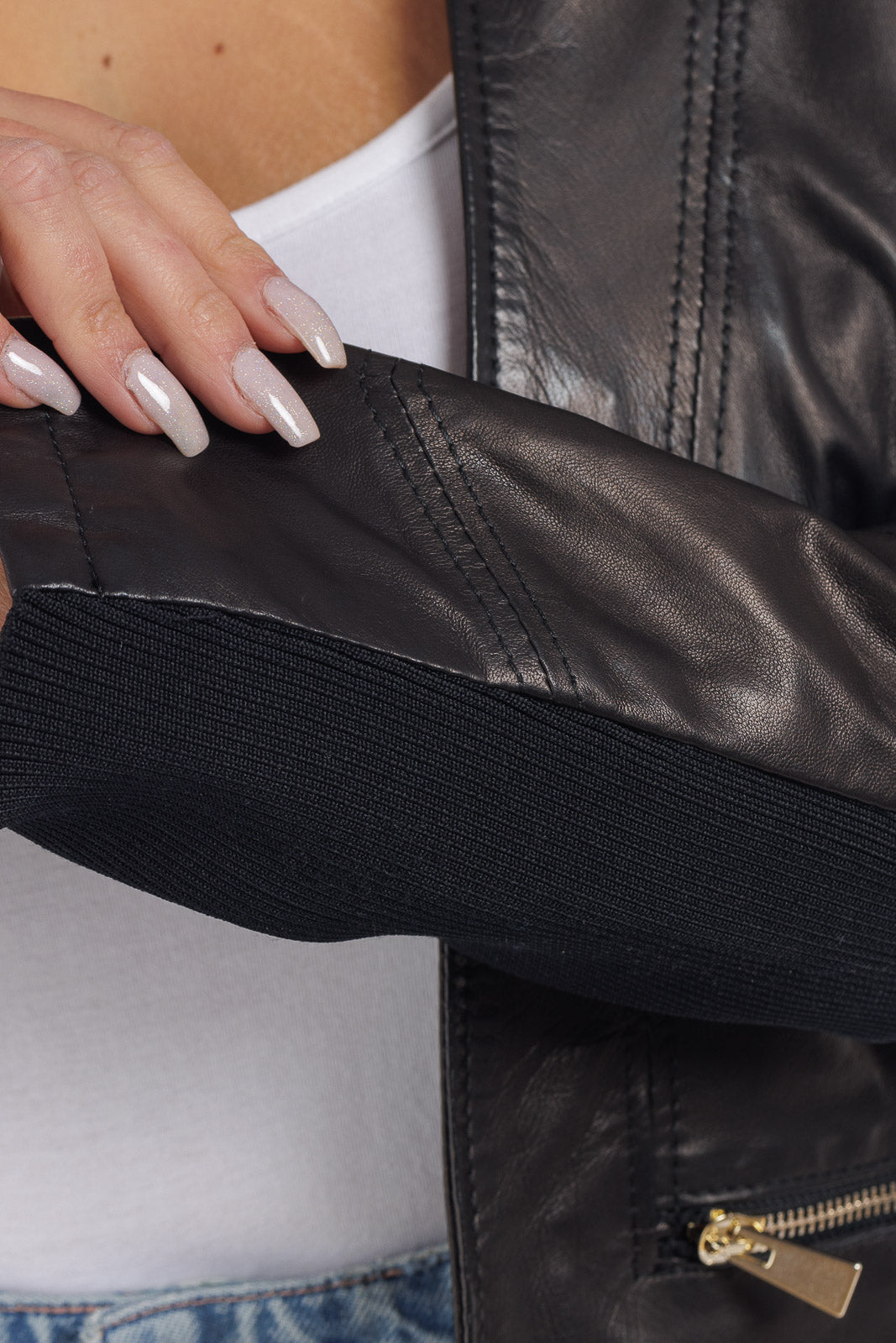 Giacca corpetto lungo in pelle donna nero