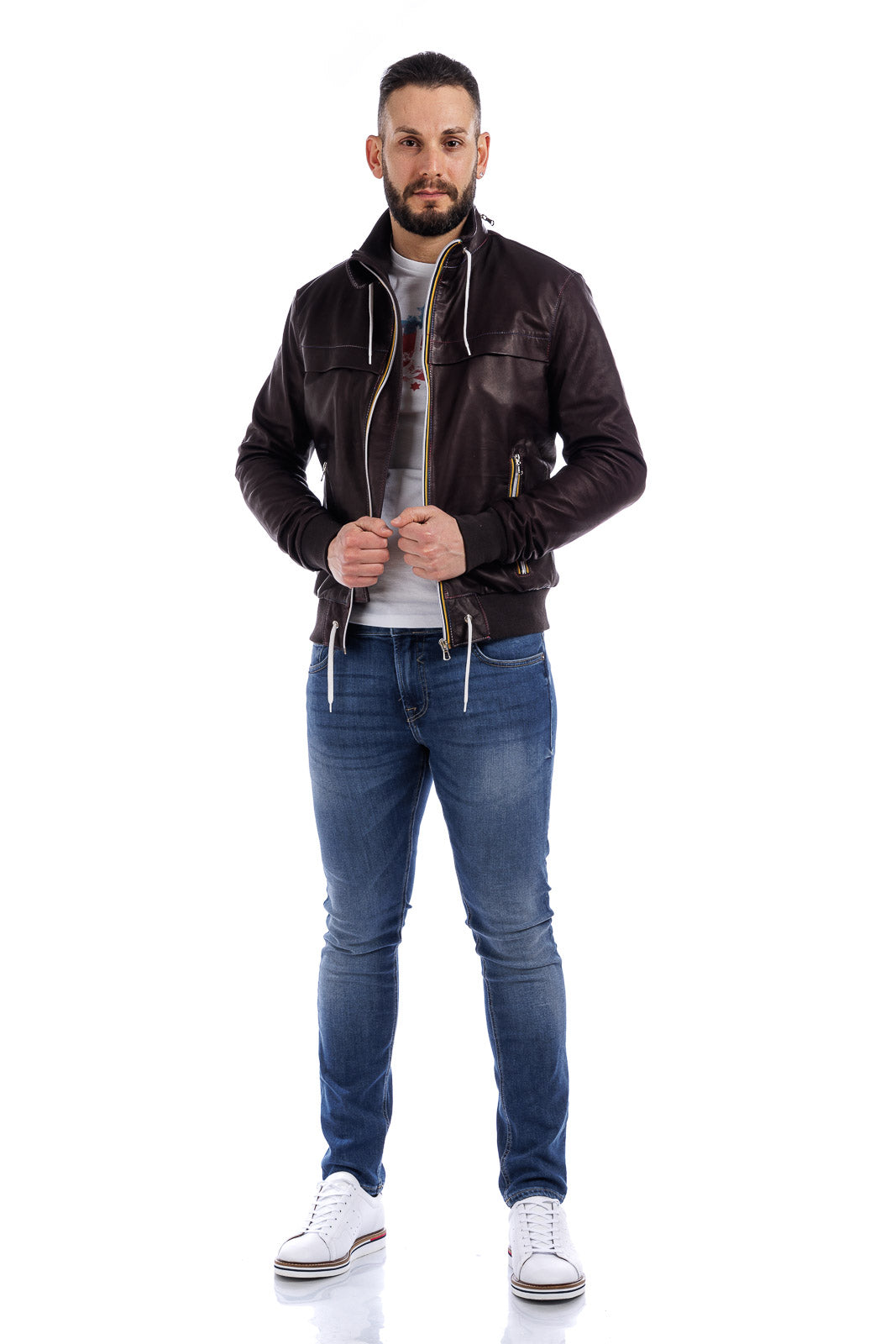 Bomber Gold Bunn testa di moro in vera pelle con zip