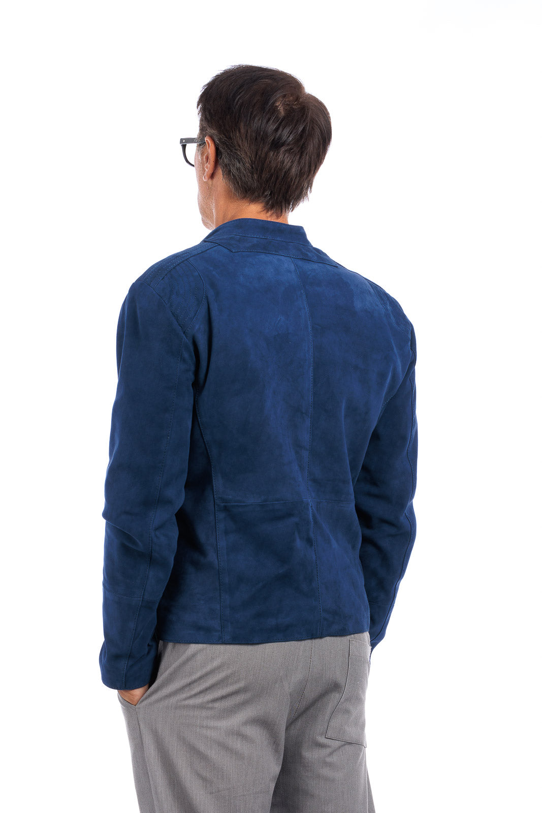 Giacca in camoscio di renna uomo con zip PP blu