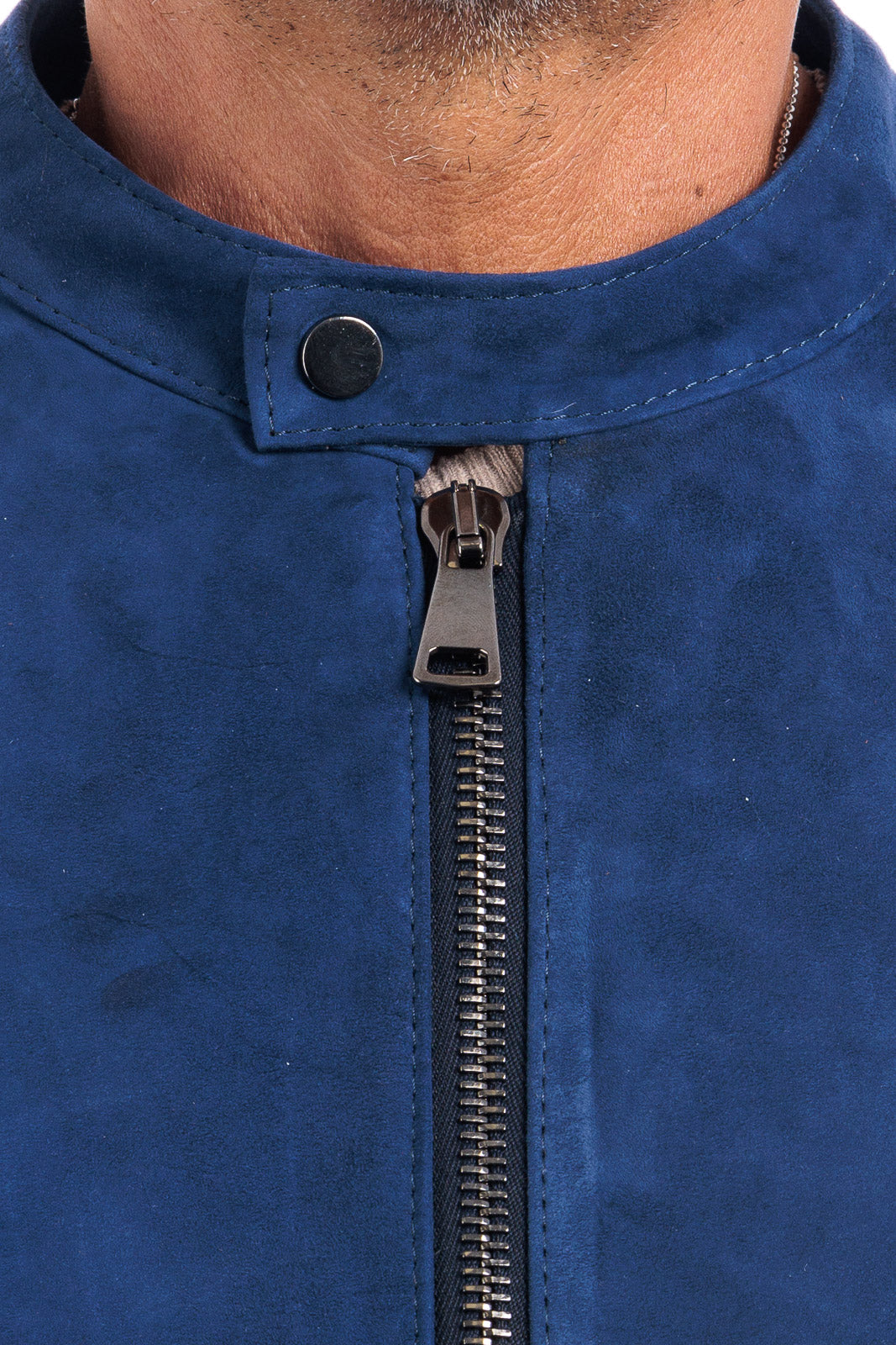 Giacca in camoscio di renna uomo con zip PP blu