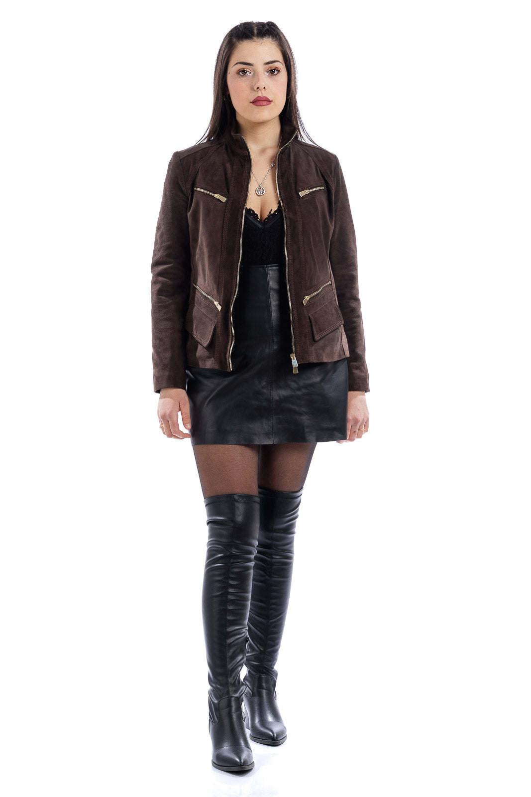Giacca in camoscio donna con zip FAY marrone