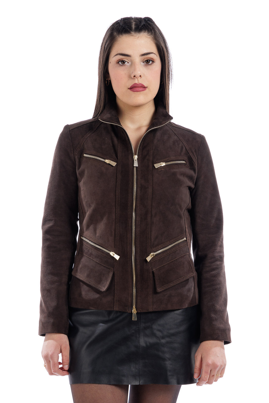 Giacca in camoscio donna con zip FAY marrone