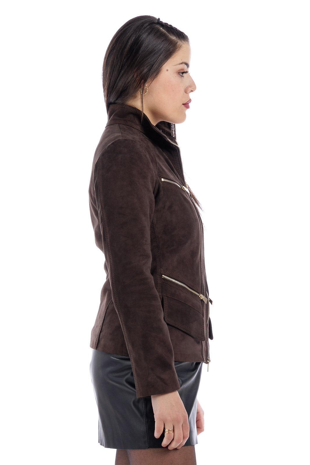 Giacca in camoscio donna con zip FAY marrone