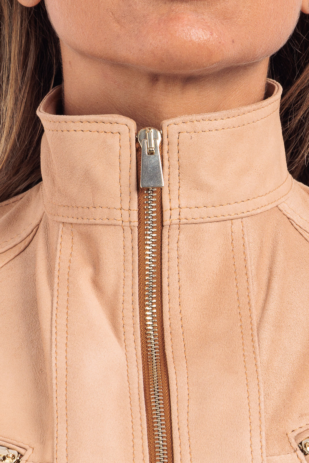 Giacca in camoscio donna con zip pulse cipria