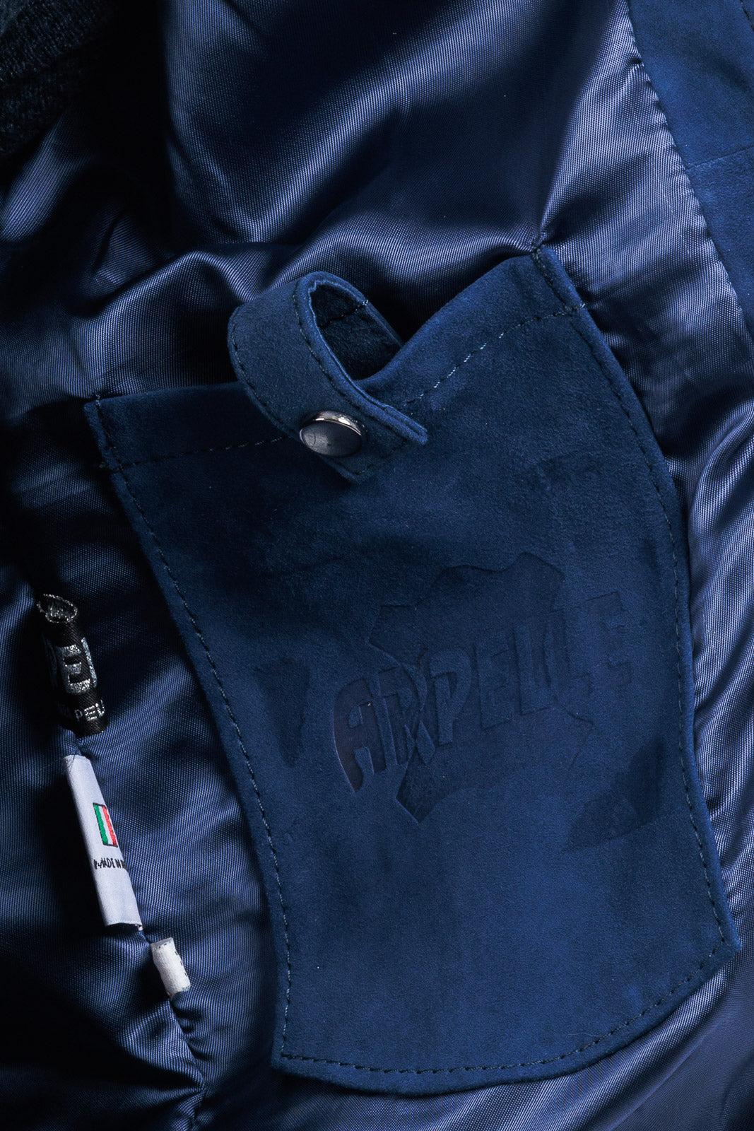 Bomber in camoscio uomo con bottoni e zip VAST blu